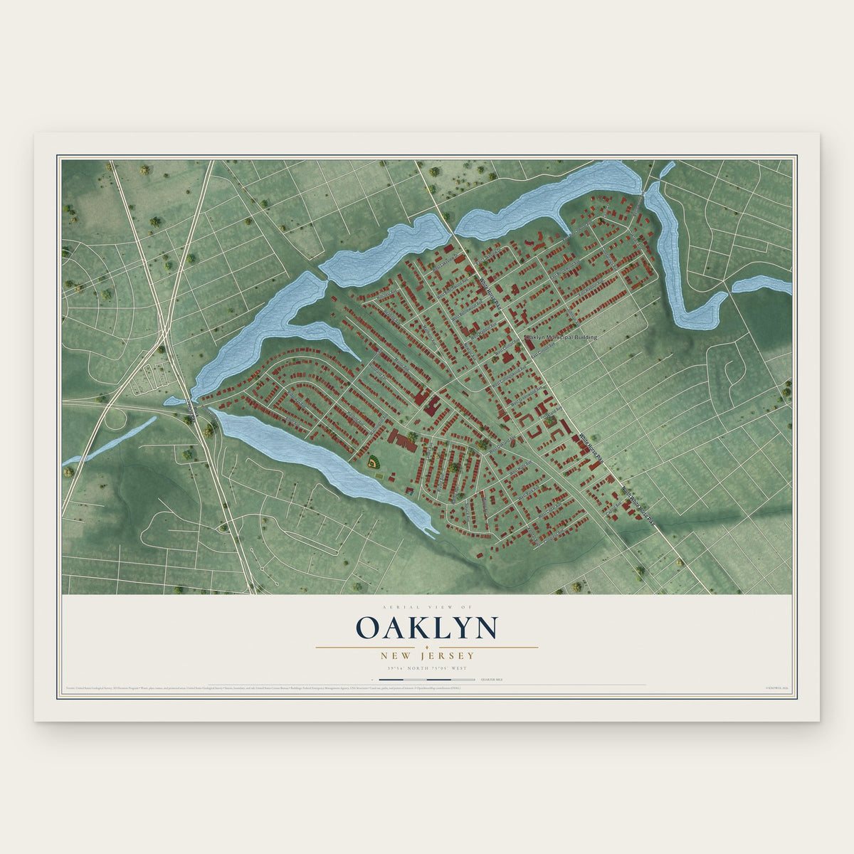 Oaklyn, New Jersey map print, the full design