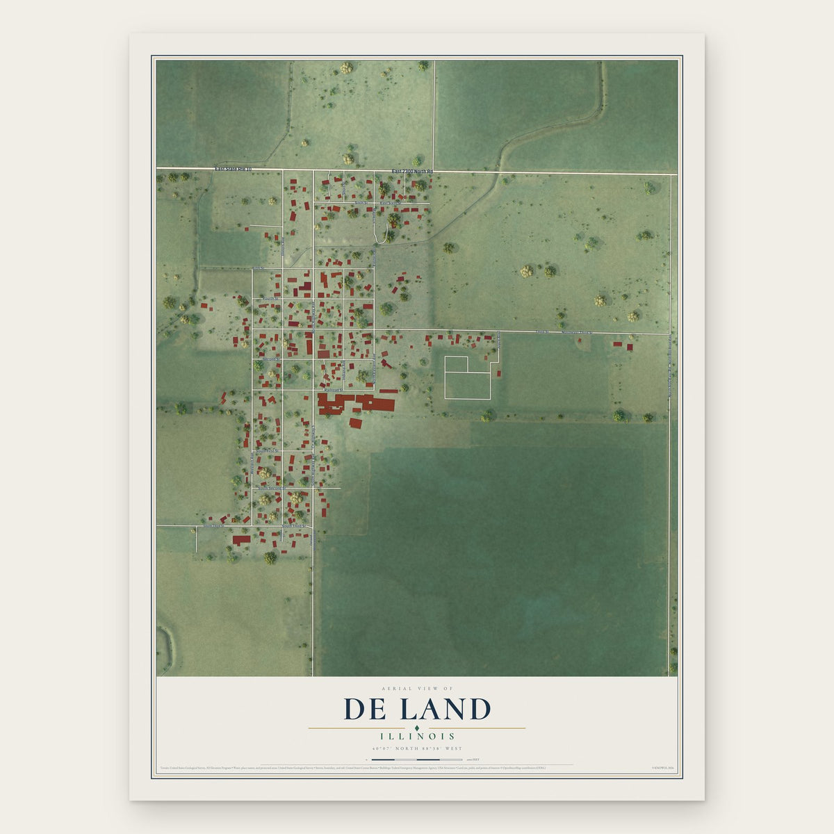 De Land, Illinois map print, the full design