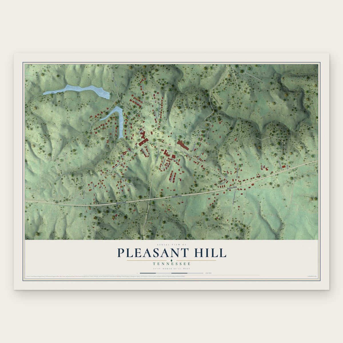Pleasant Hill, Tennessee map print, the full design