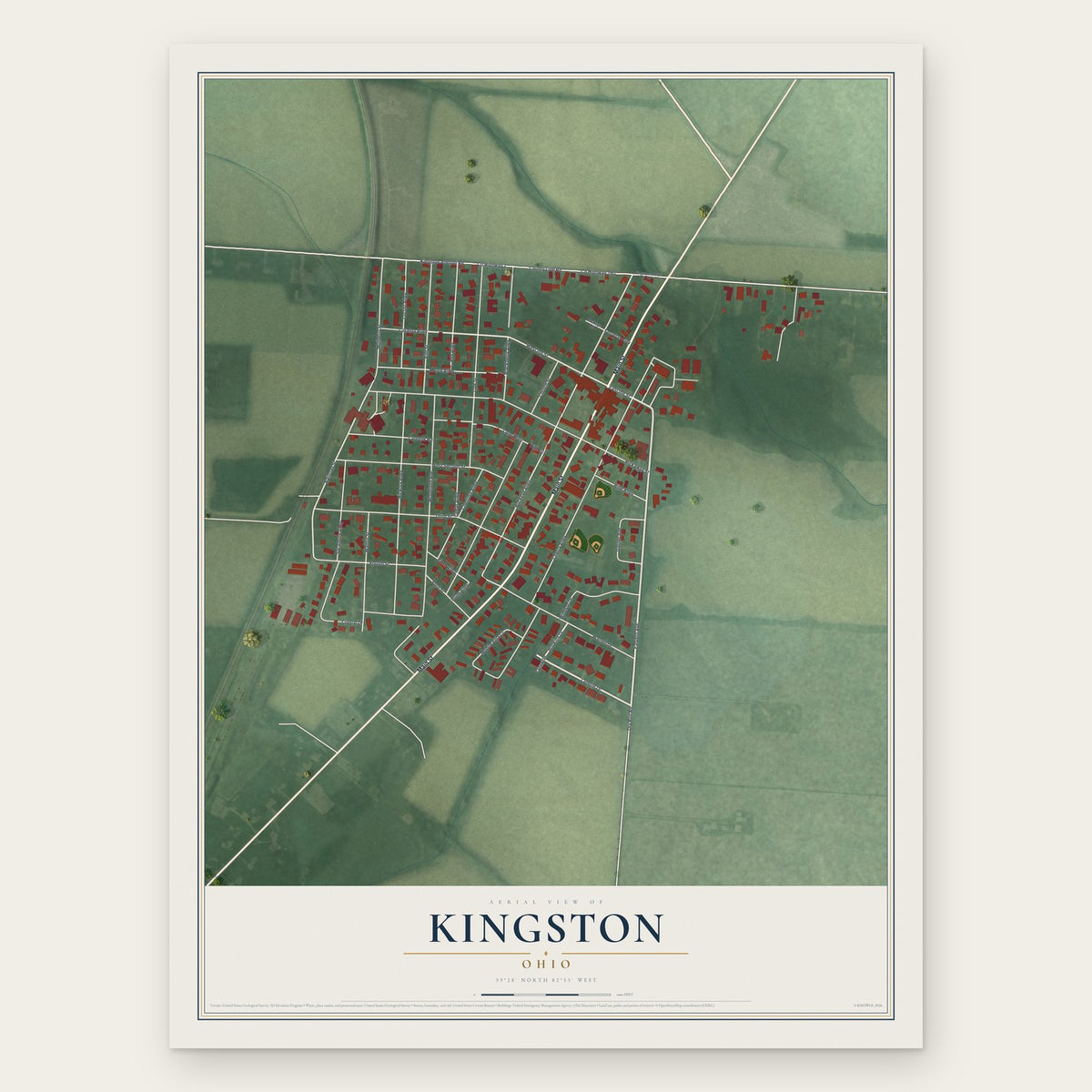 Kingston, Ohio map print, the full design