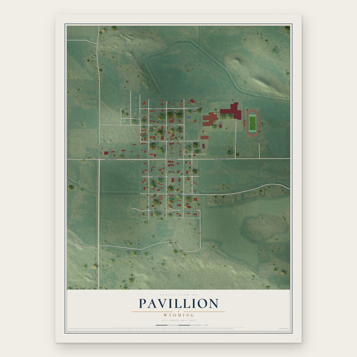 Pavillion, Wyoming map print, the full design