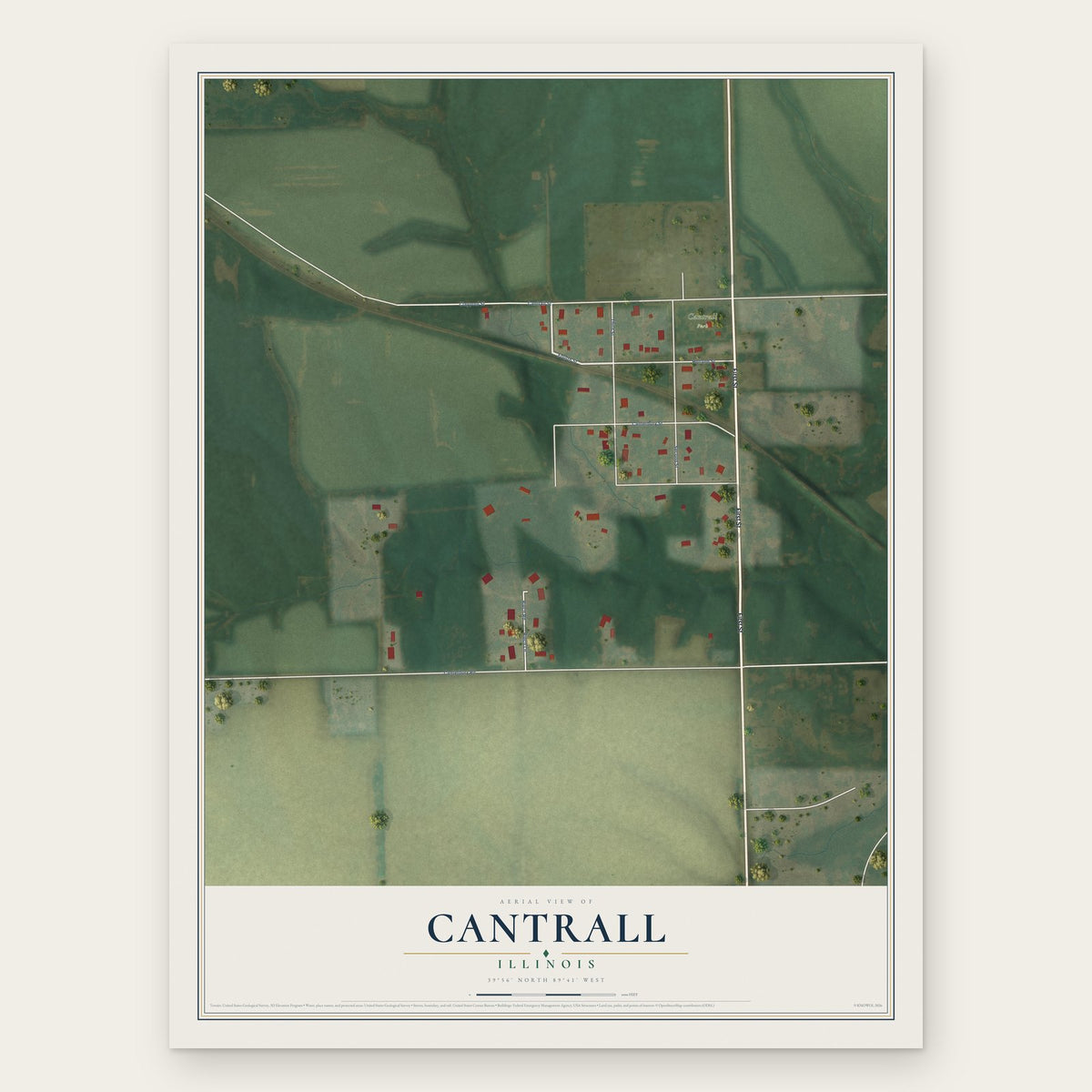 Cantrall, Illinois map print, the full design