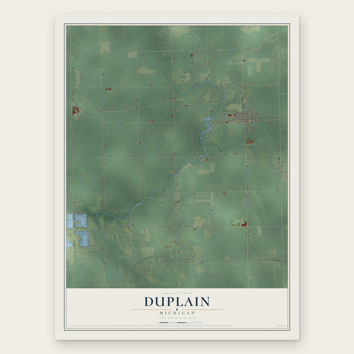 Duplain, Michigan map print, the full design