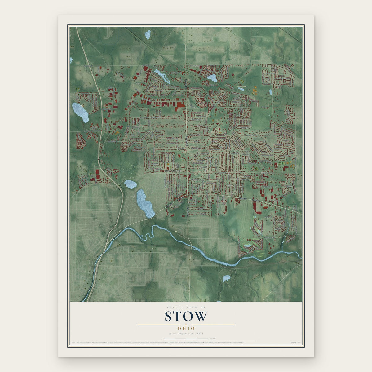 Stow, Ohio map print, the full design
