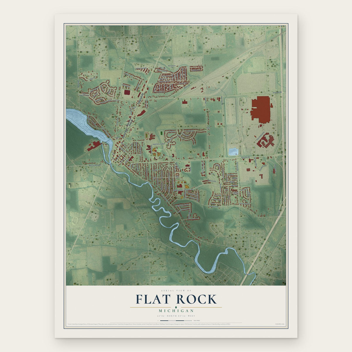 Flat Rock, Michigan map print, the full design