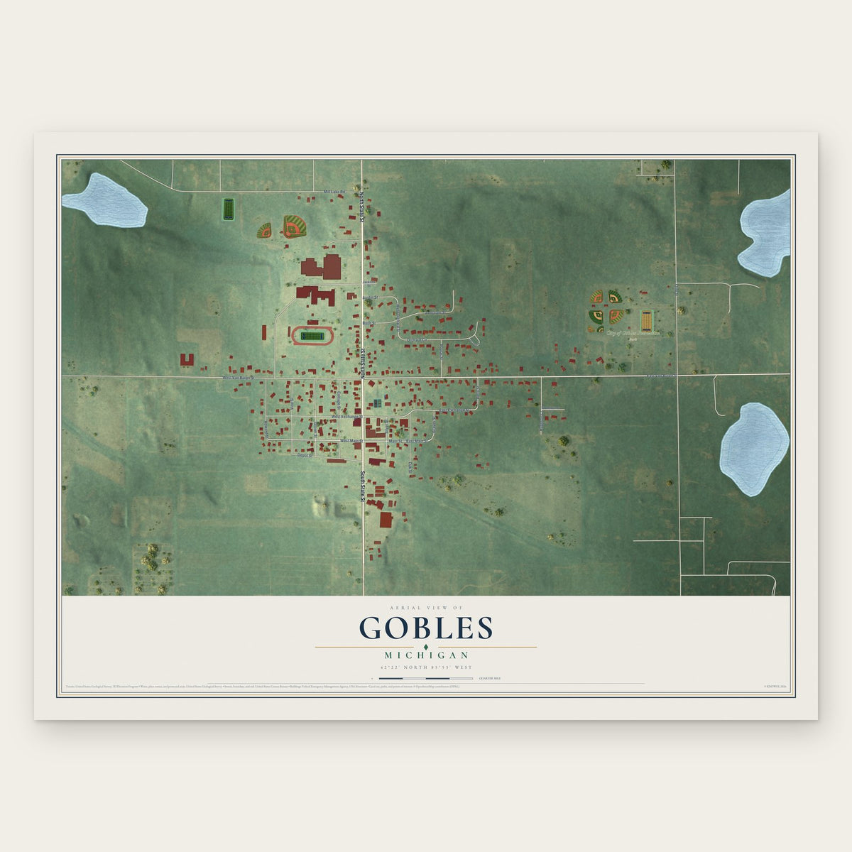 Gobles, Michigan map print, the full design
