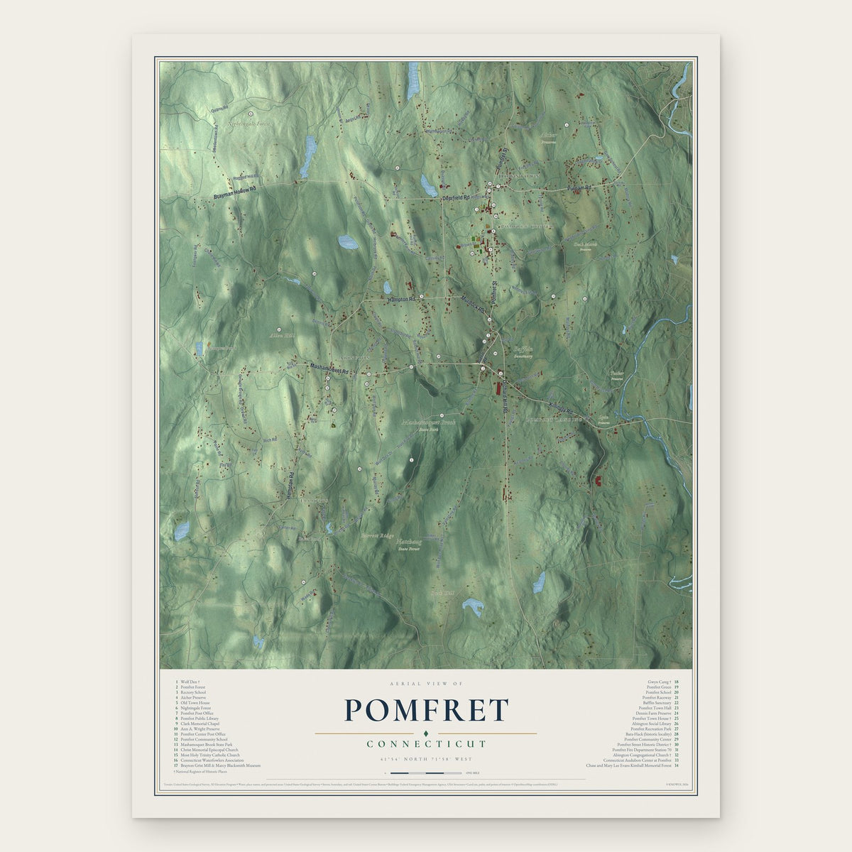 Pomfret, Connecticut map print, the full design