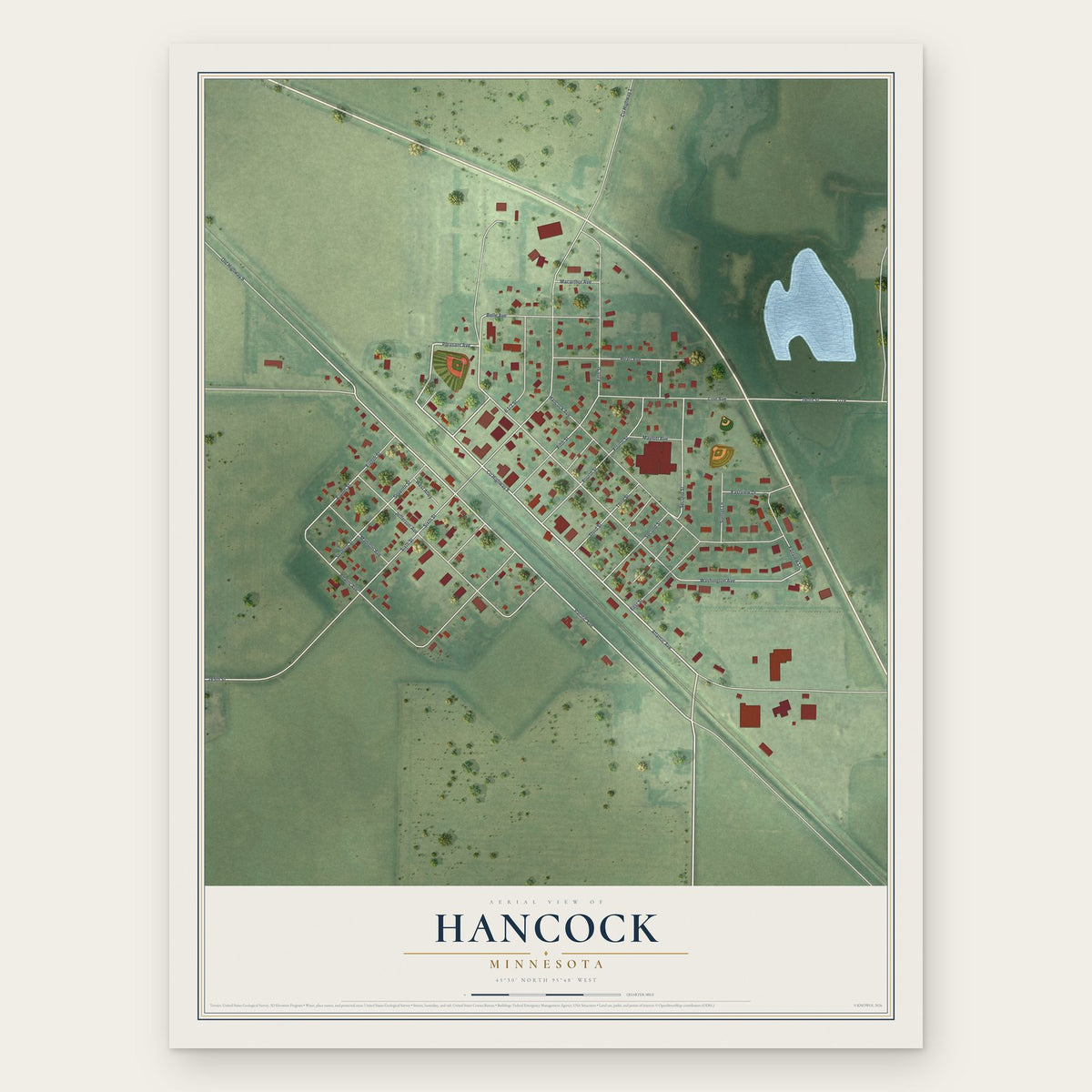 Hancock, Minnesota map print, the full design