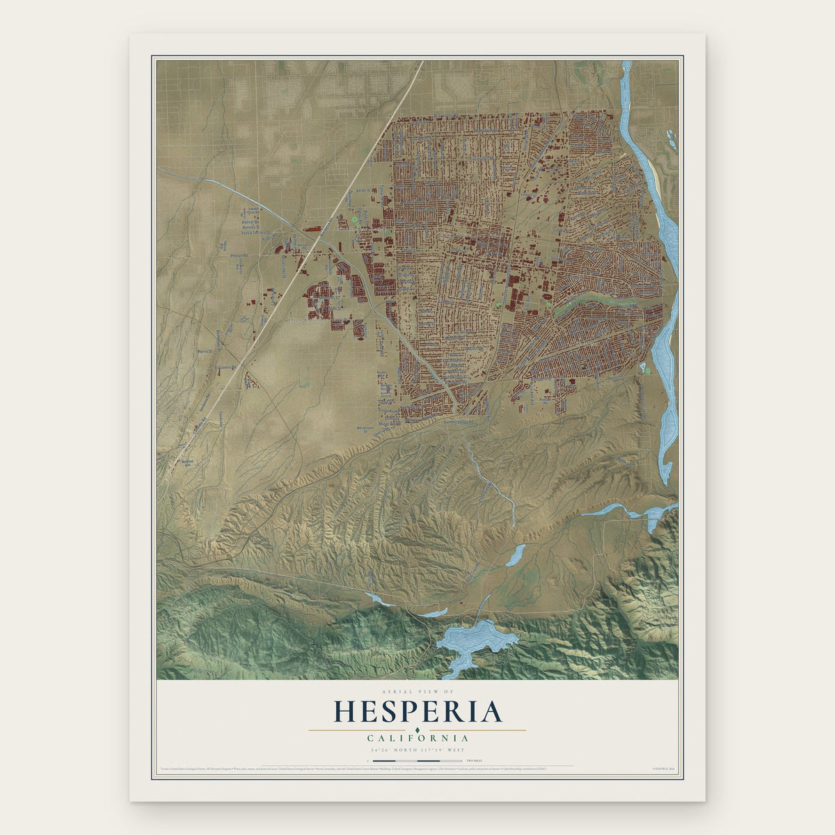 Hesperia, California map print, the full design