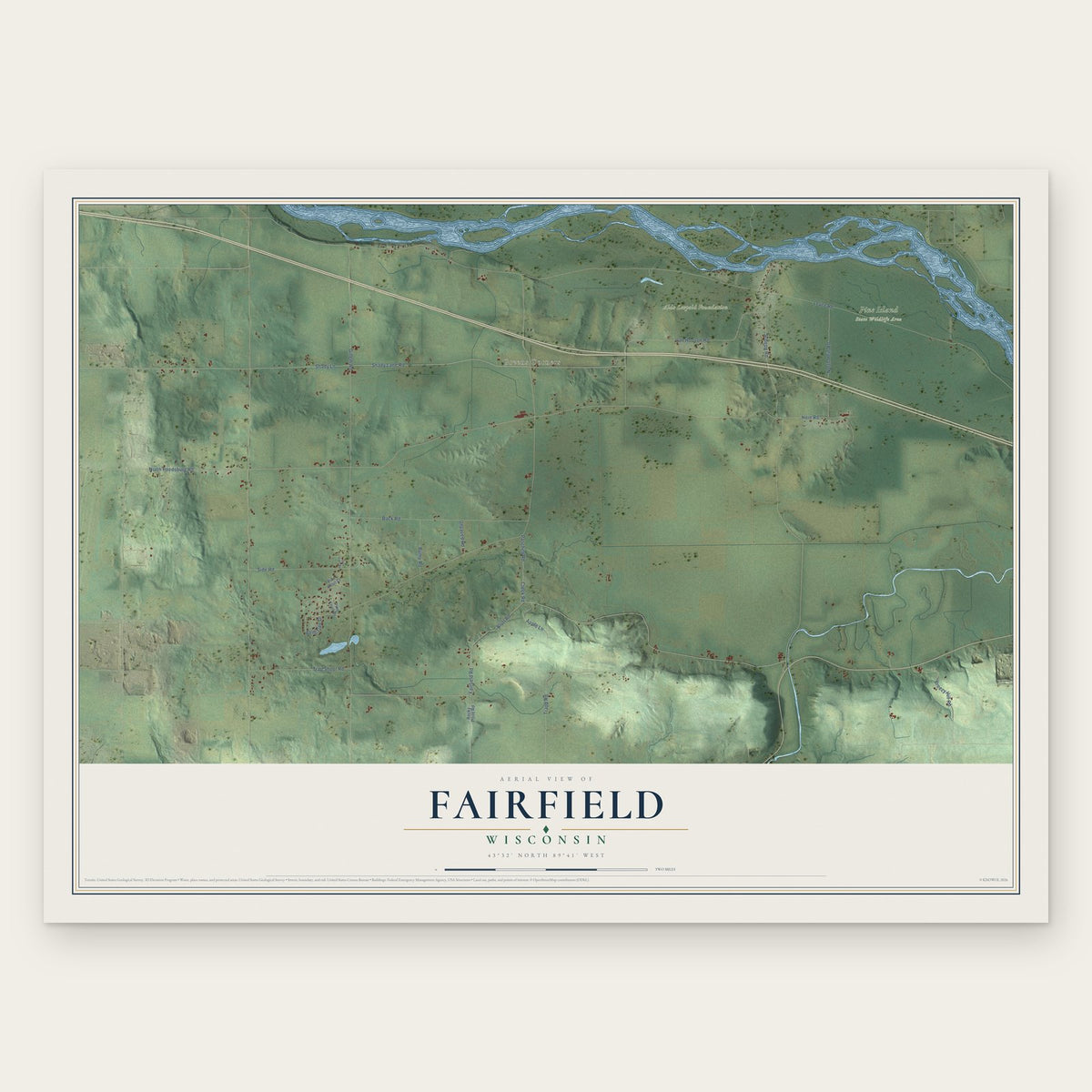 Fairfield, Wisconsin map print, the full design