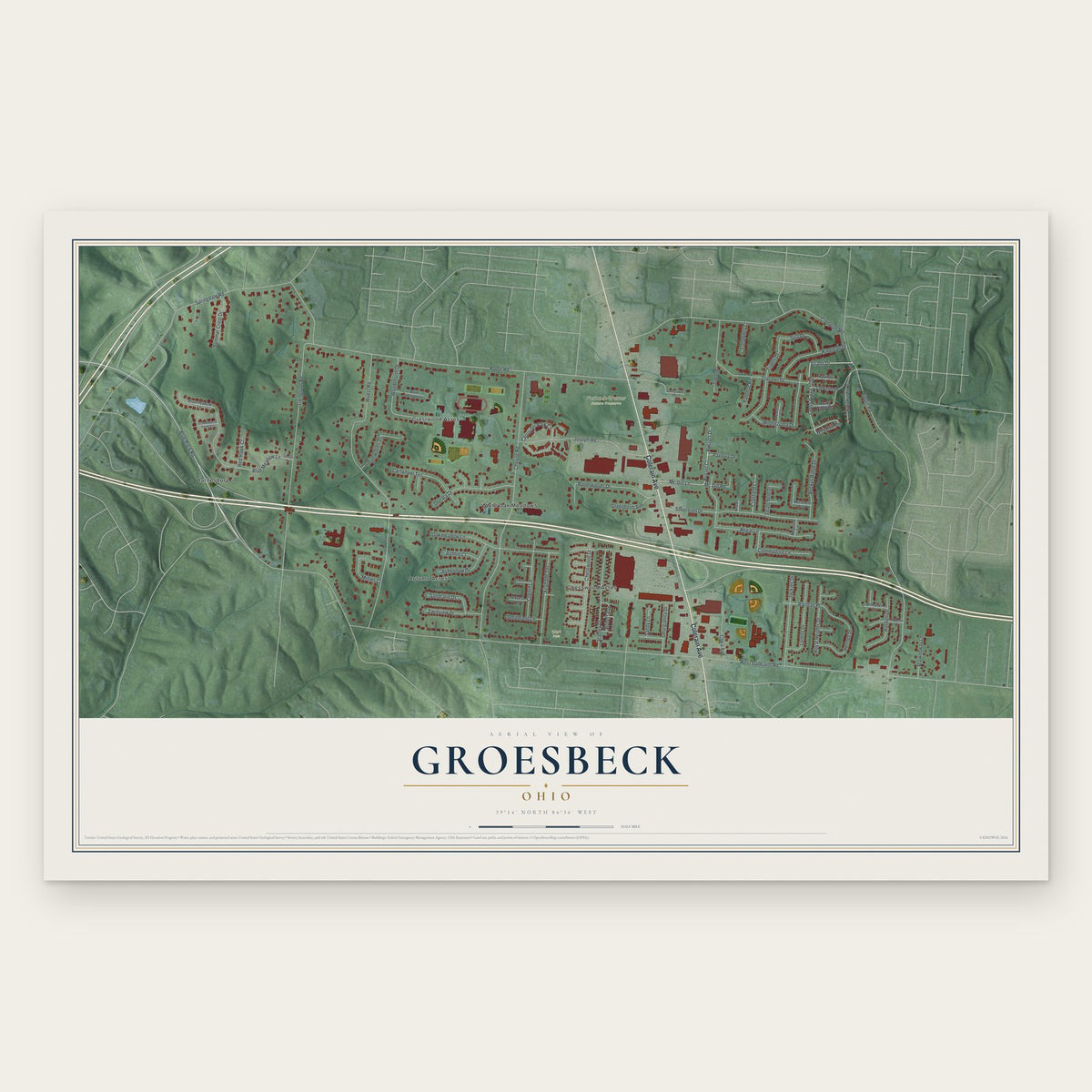 Groesbeck, Ohio map print, the full design