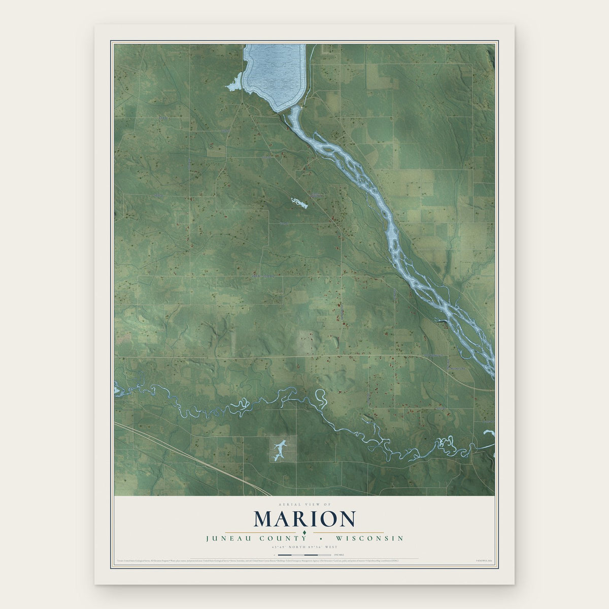 Marion, Juneau County, Wisconsin map print, the full design