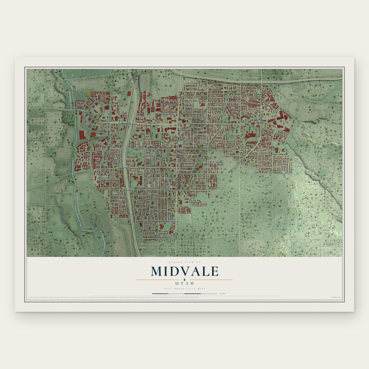 Midvale, Utah map print, the full design