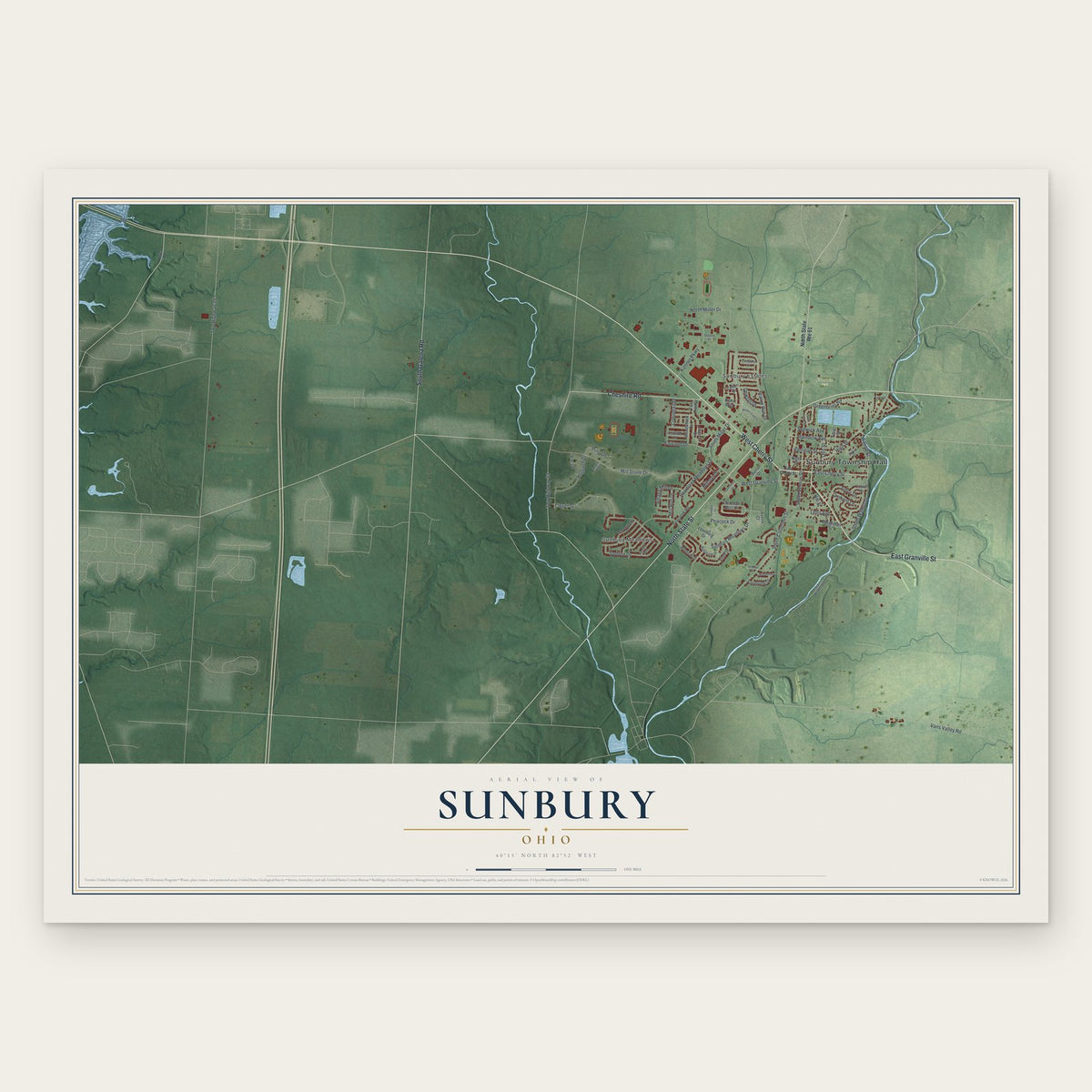 Sunbury, Ohio map print, the full design