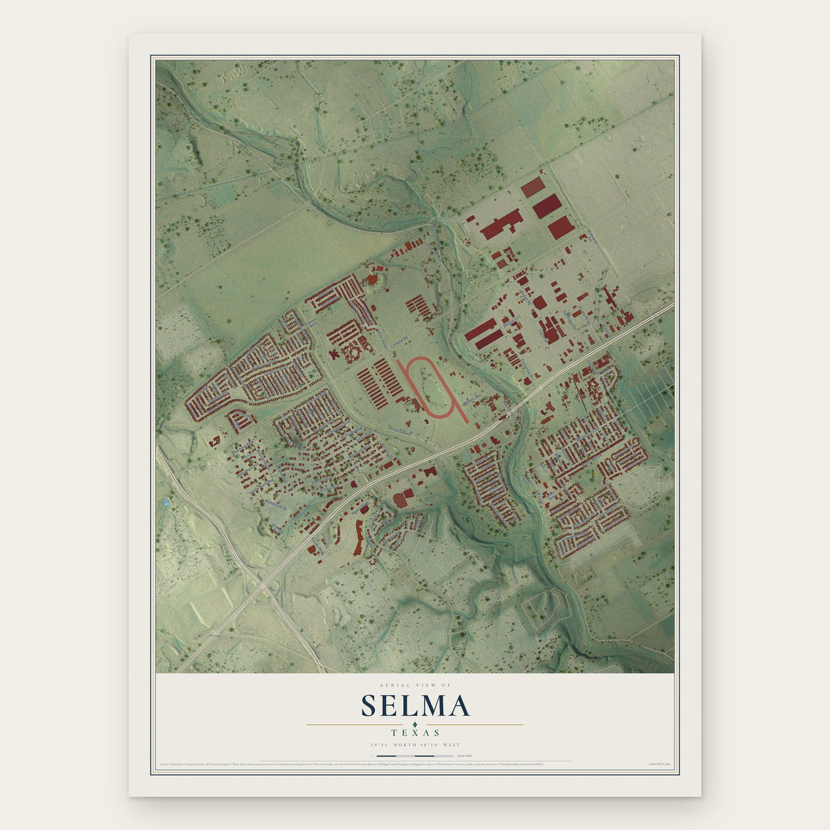 Selma, Texas map print, the full design