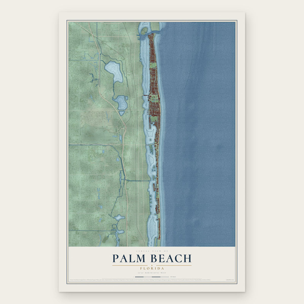 Palm Beach, Florida map print, the full design