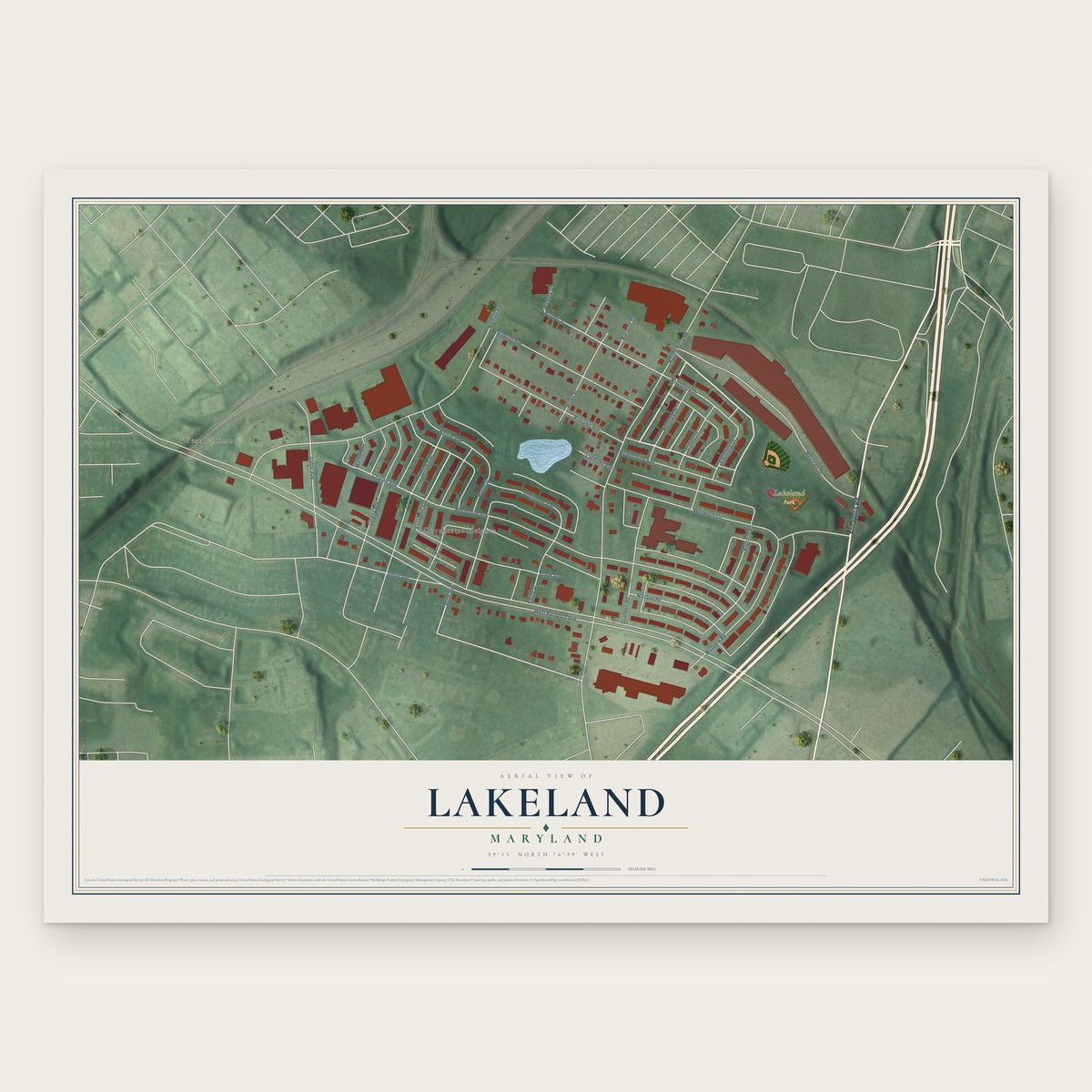 Lakeland, Maryland map print, the full design