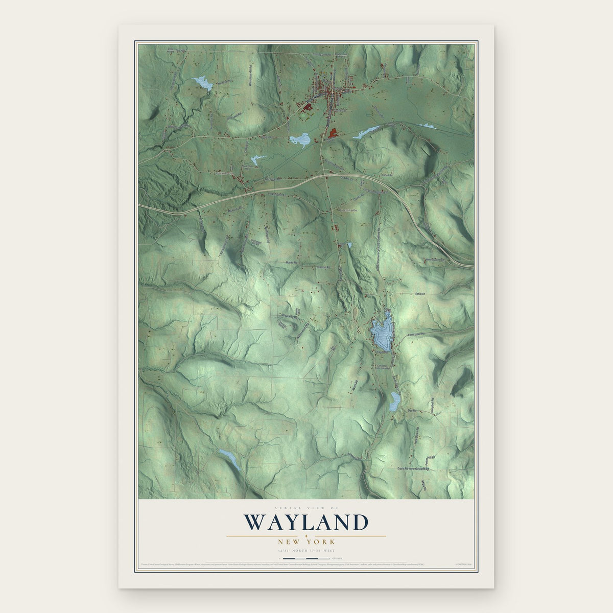 Wayland, New York map print, the full design
