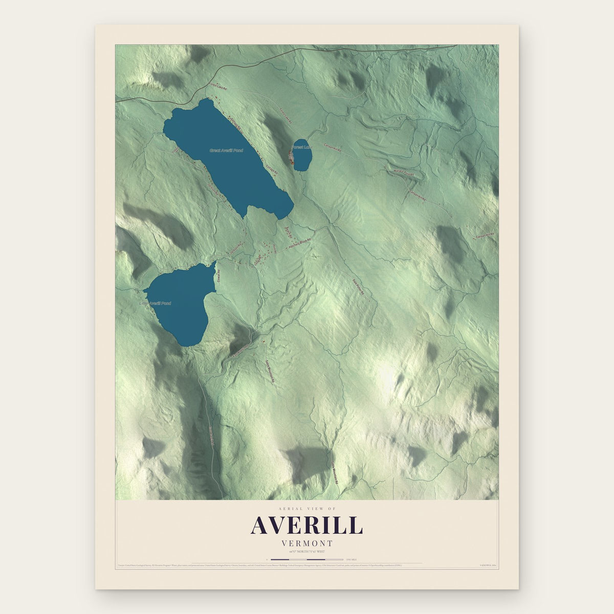 Averill, Vermont map print, the full design