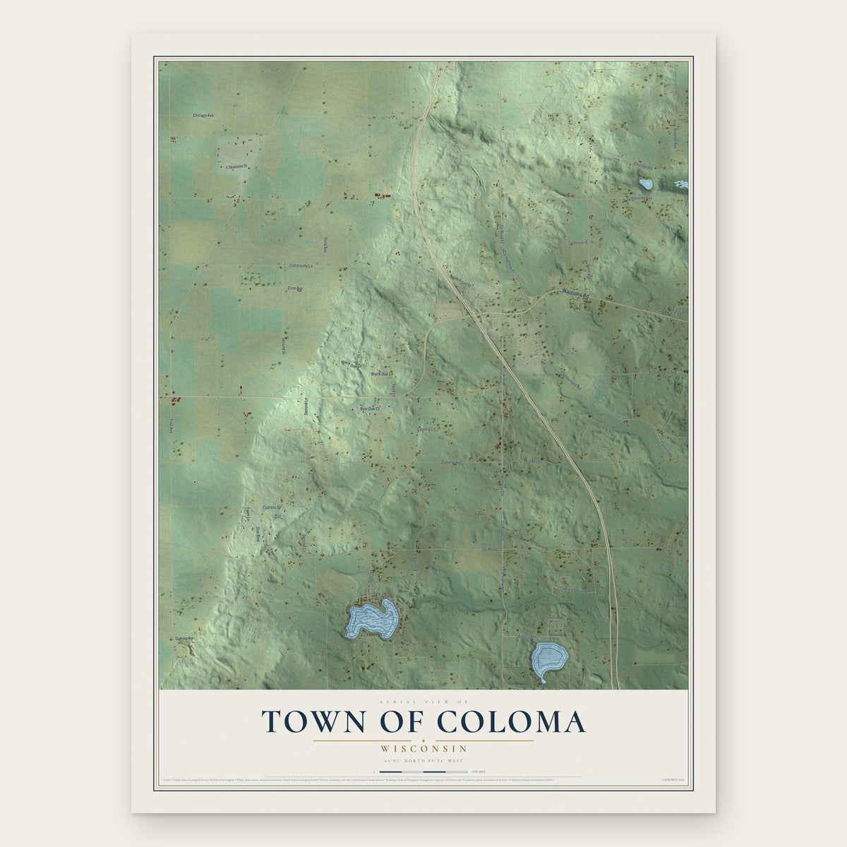 Town of Coloma, Wisconsin map print, the full design