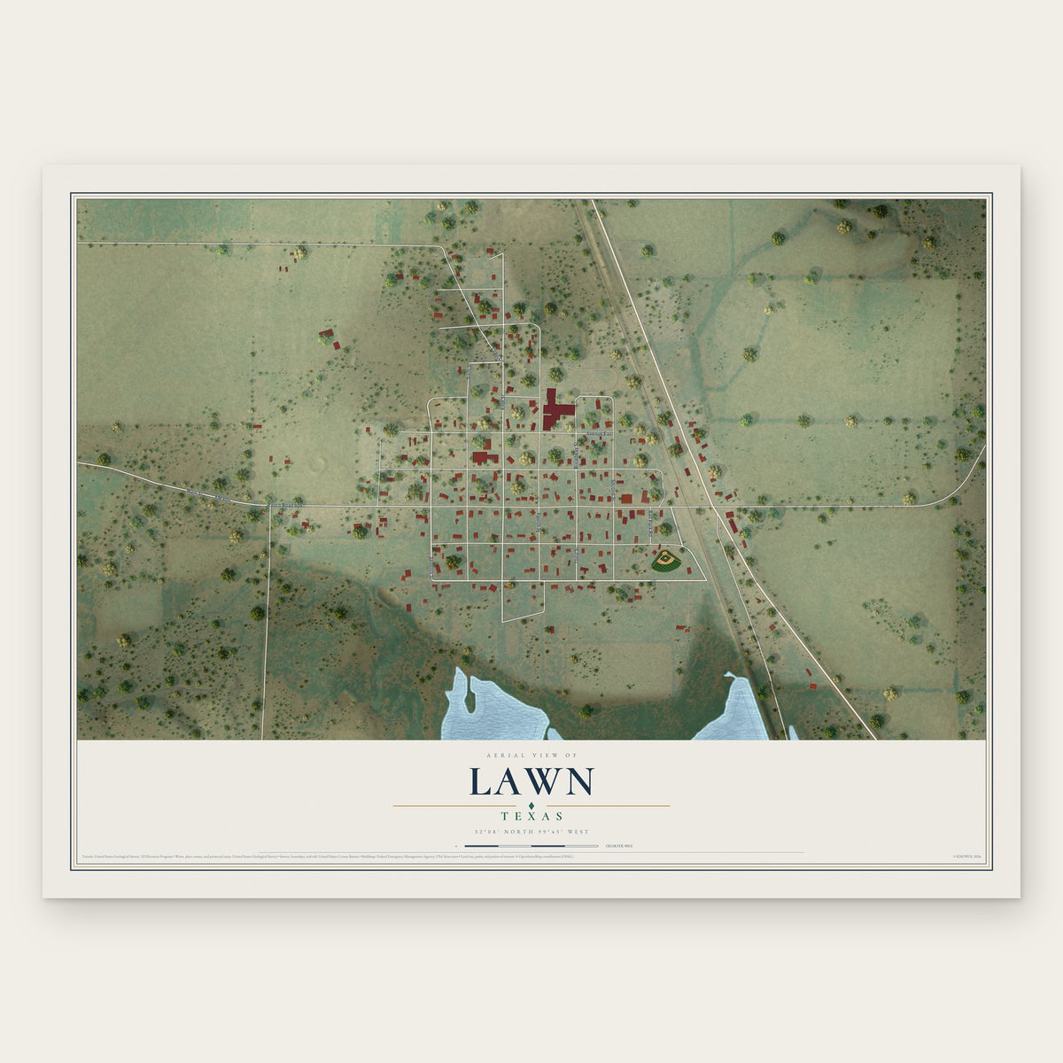 Lawn, Texas map print, the full design