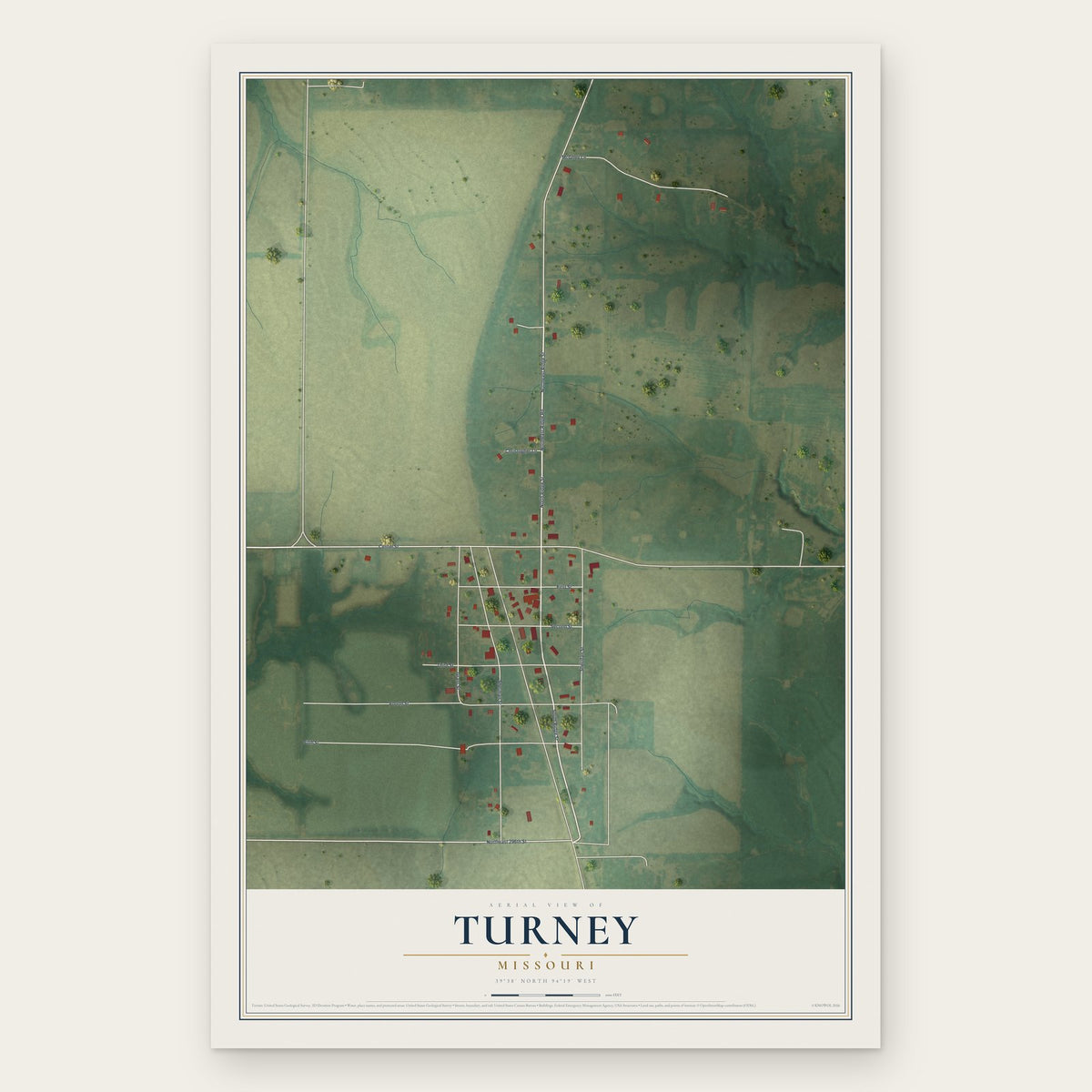 Turney, Missouri map print, the full design
