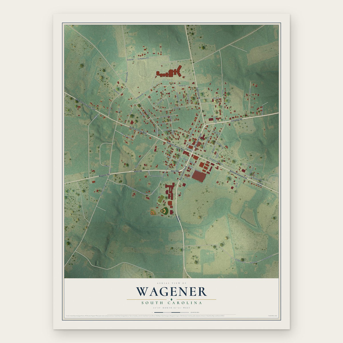 Wagener, South Carolina map print, the full design