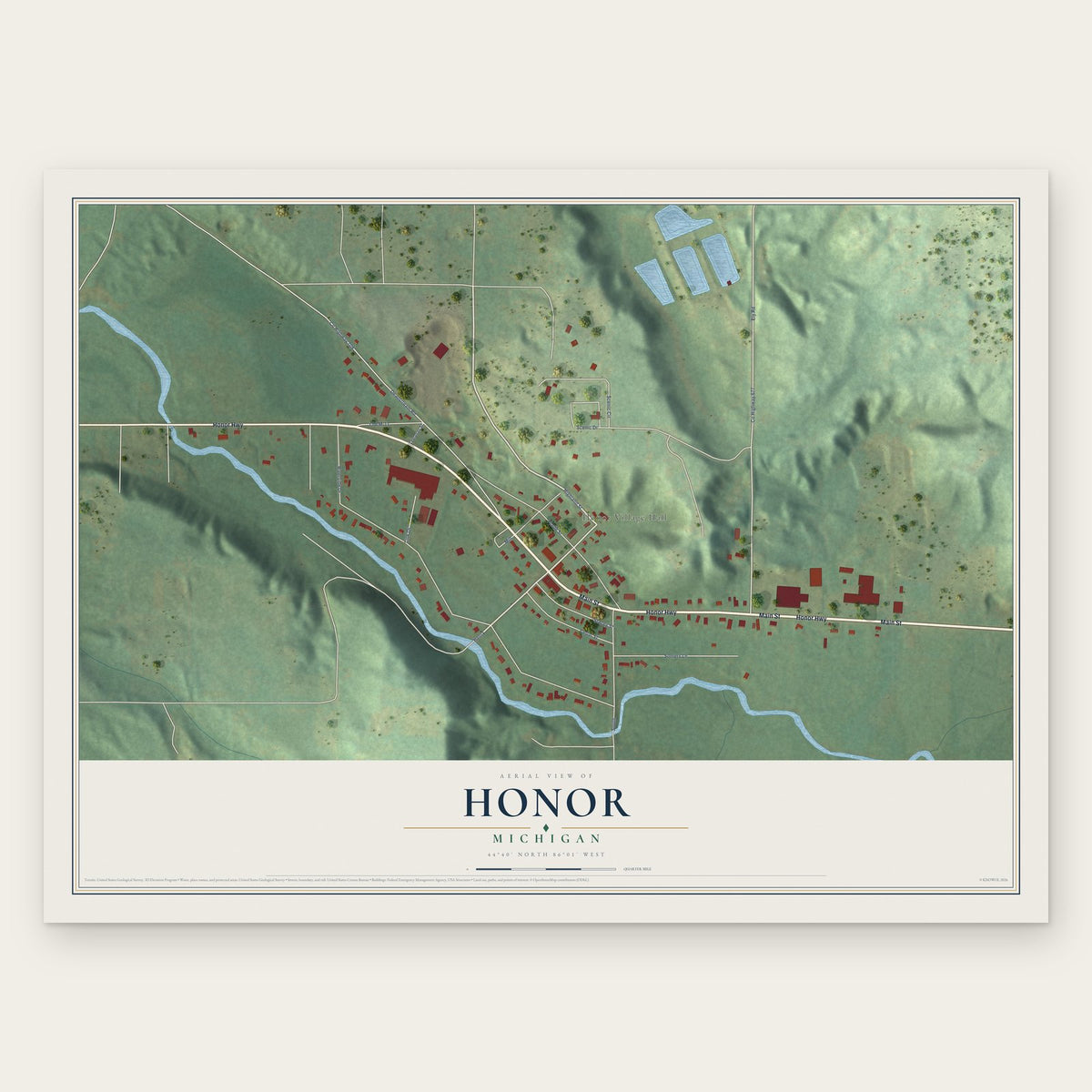 Honor, Michigan map print, the full design