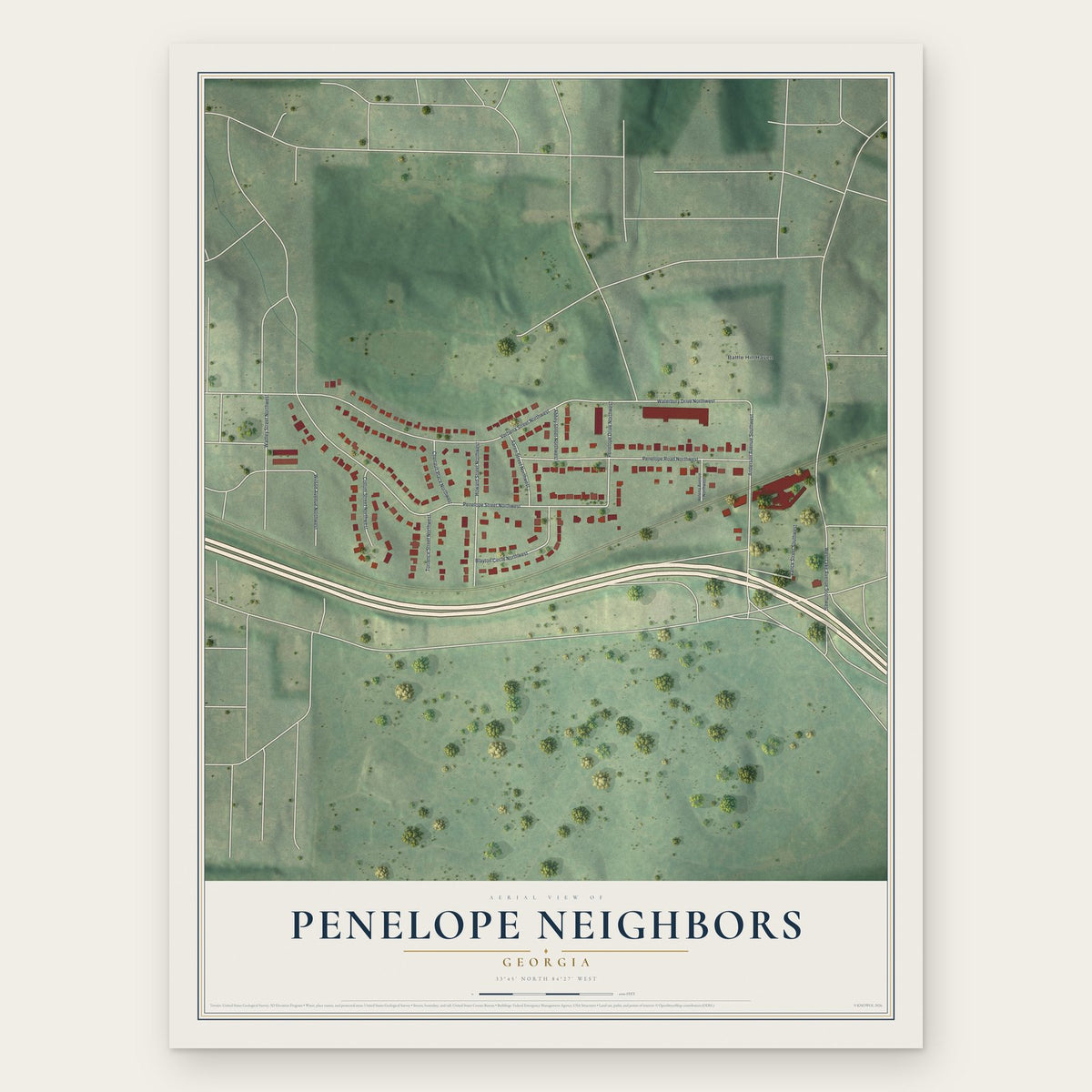 Penelope Neighbors, Georgia map print, the full design