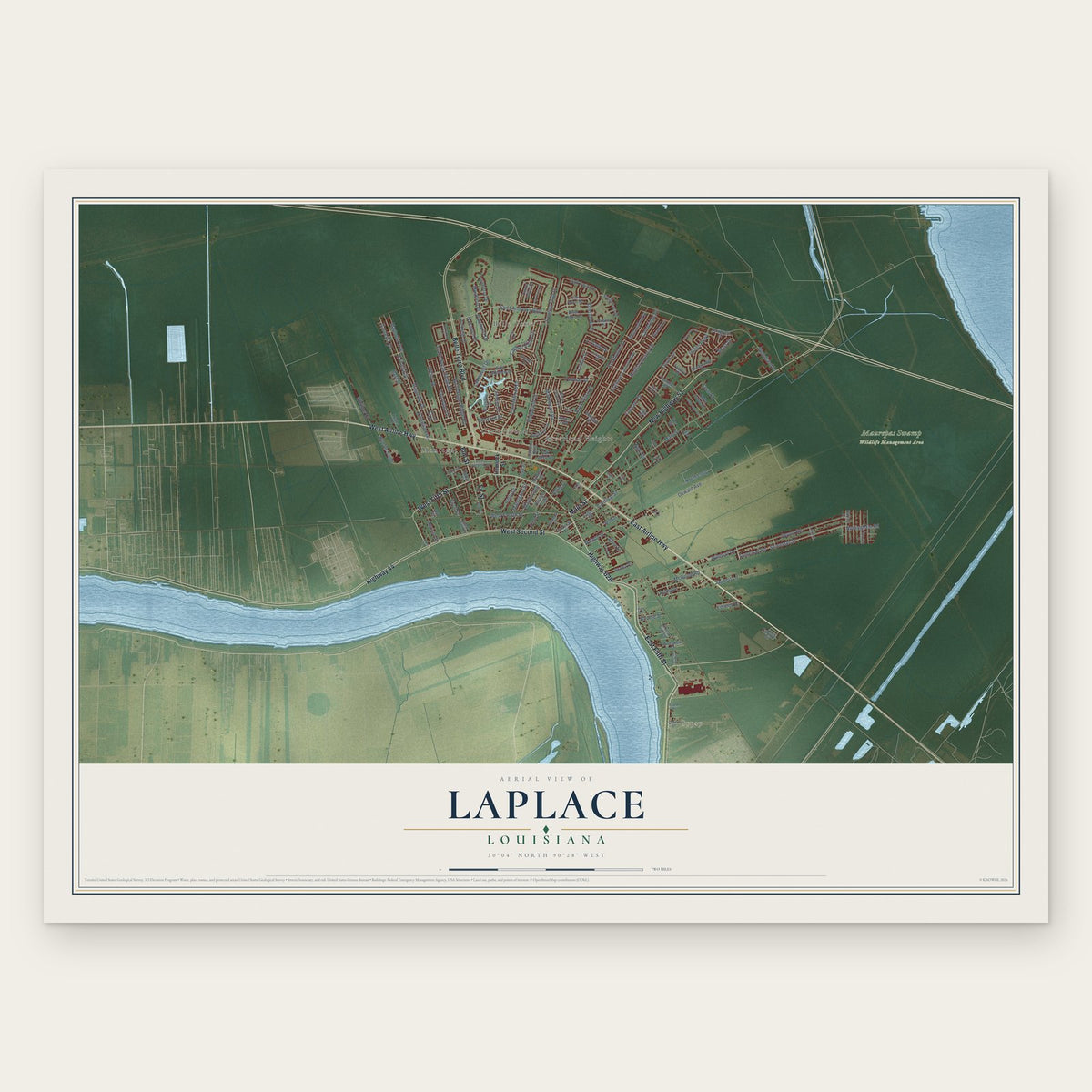 Laplace, Louisiana map print, the full design