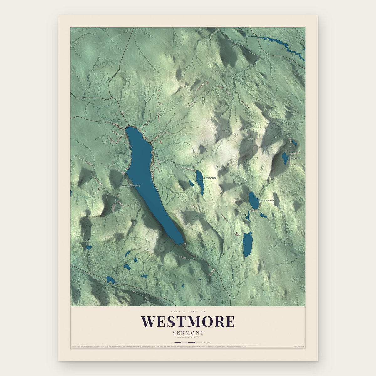 Westmore, Vermont map print, the full design