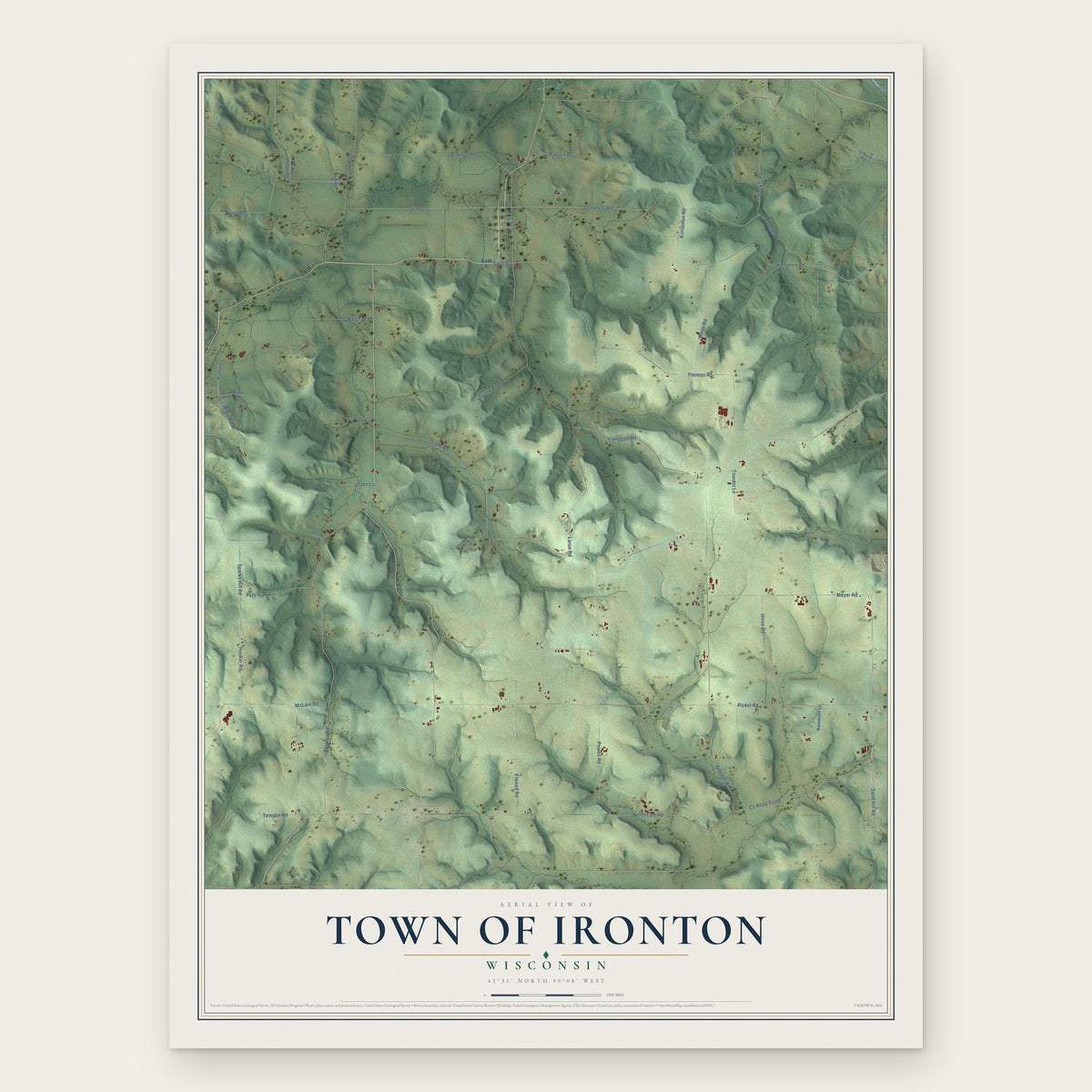 Town of Ironton, Wisconsin map print, the full design