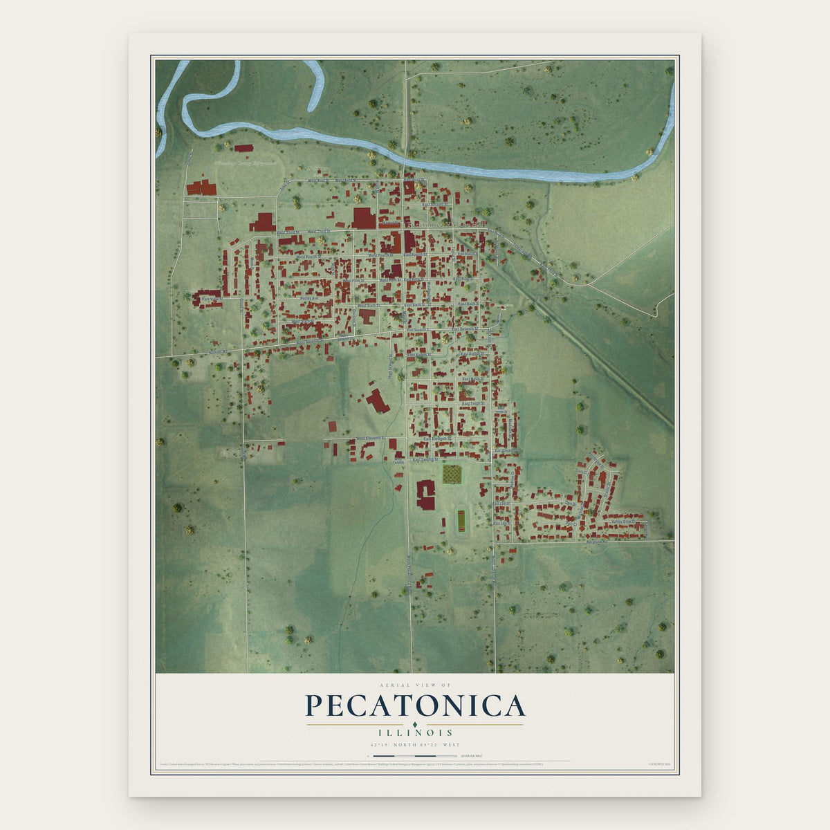 Pecatonica, Illinois map print, the full design