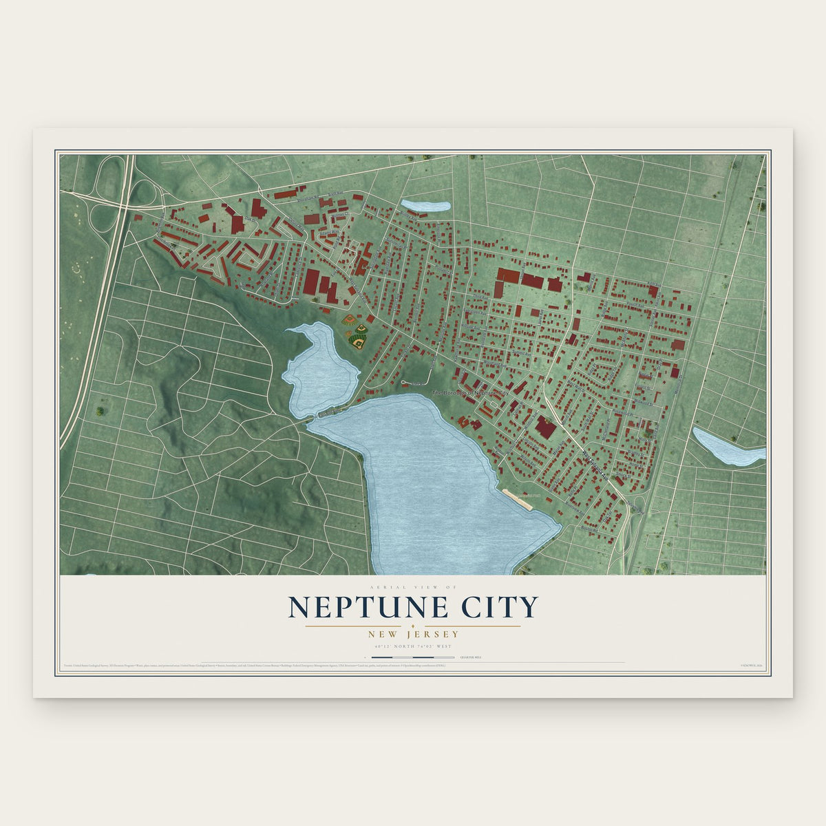 Neptune City, New Jersey map print, the full design