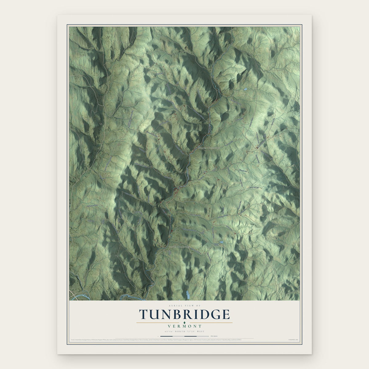 Tunbridge, Vermont map print, the full design