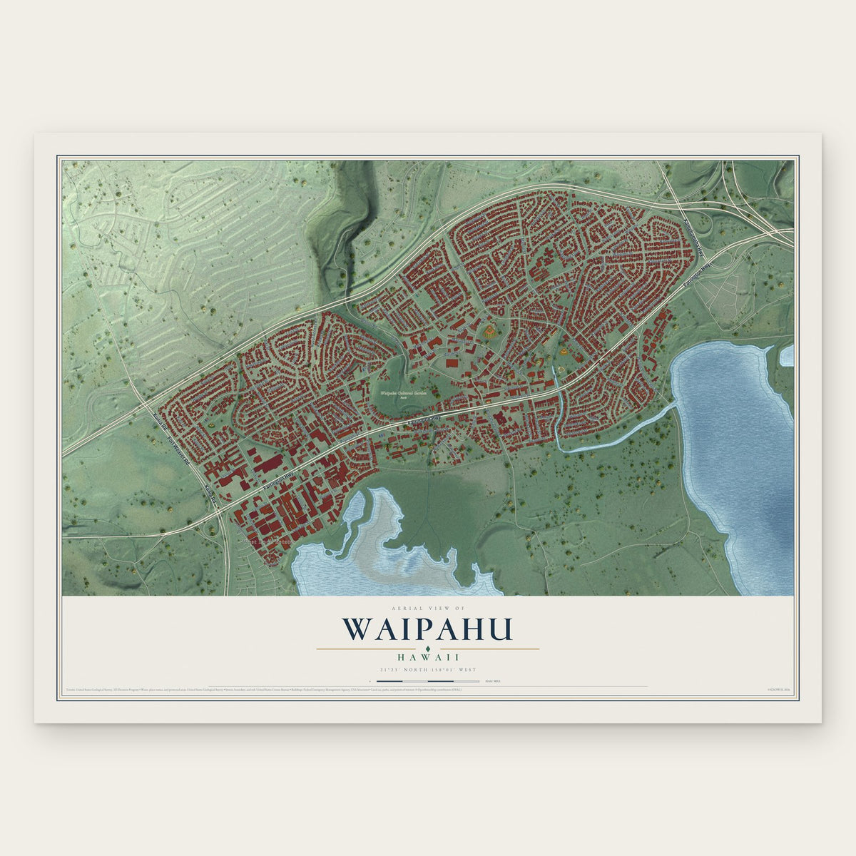 Waipahu, Hawaii map print, the full design