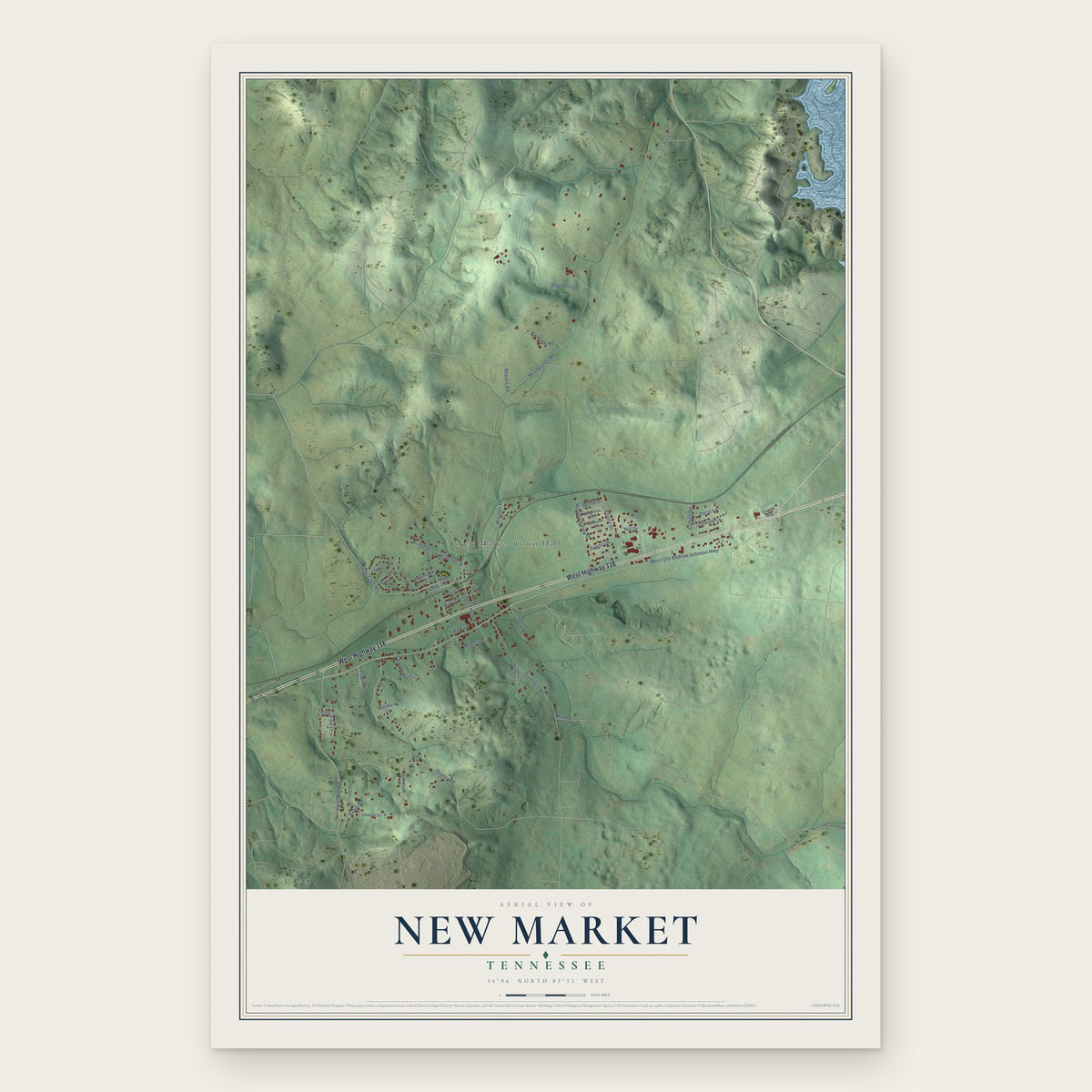 New Market, Tennessee map print, the full design