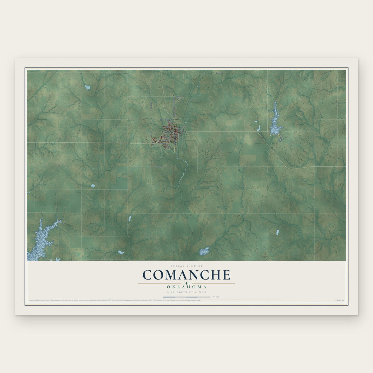 Comanche, Oklahoma map print, the full design
