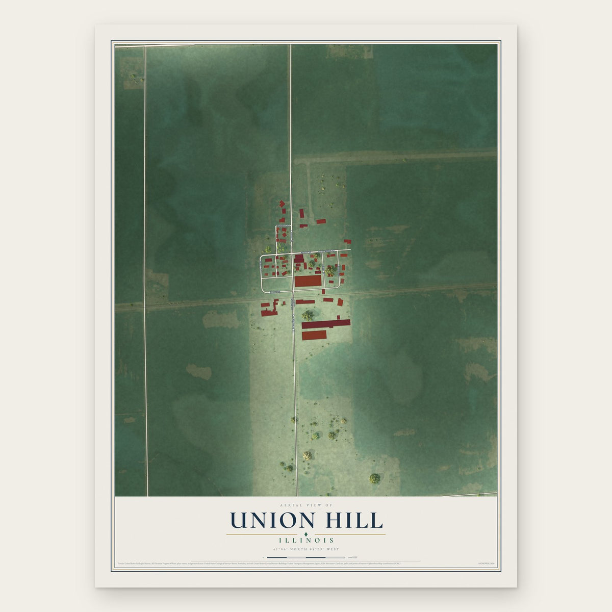 Union Hill, Illinois map print, the full design