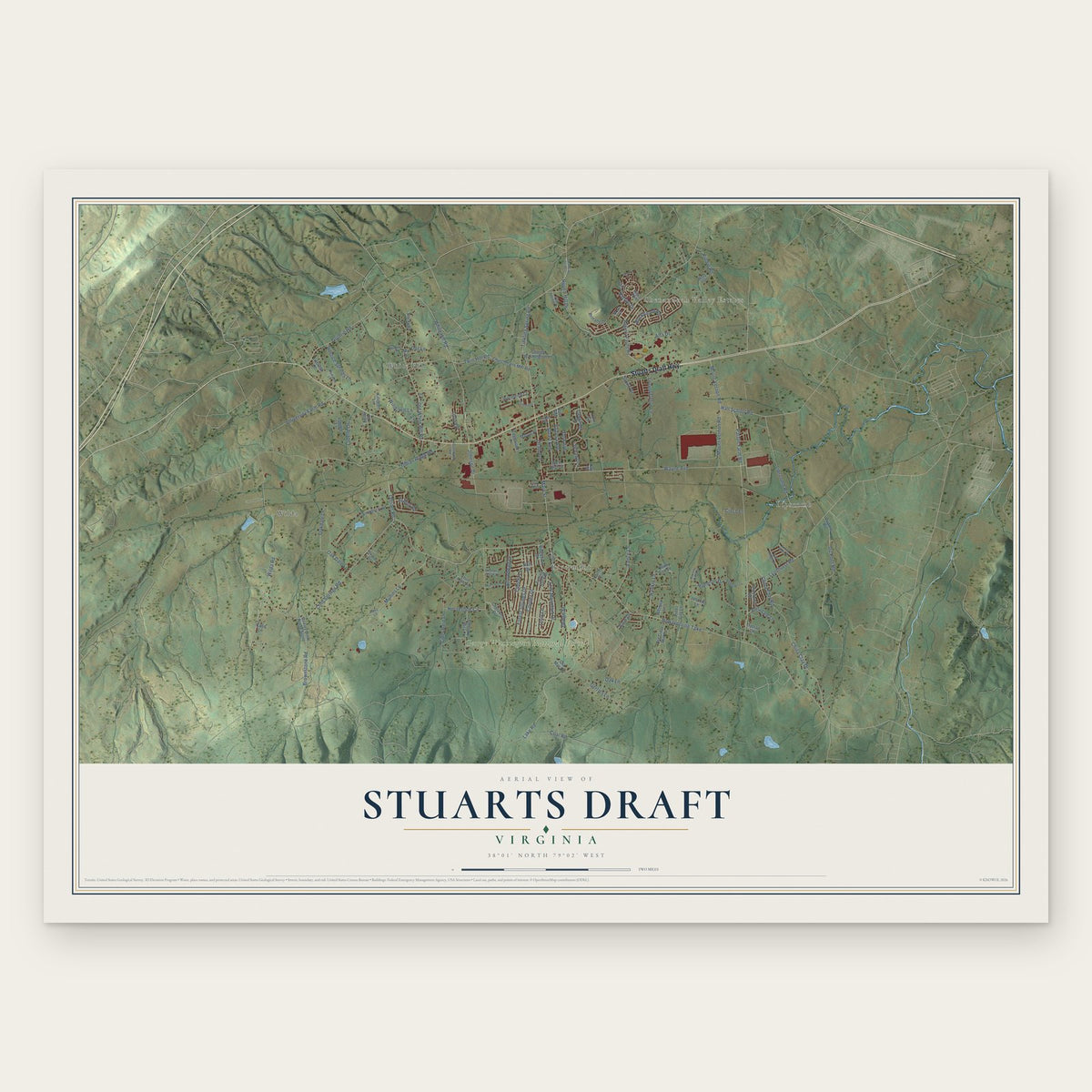 Stuarts Draft, Virginia map print, the full design