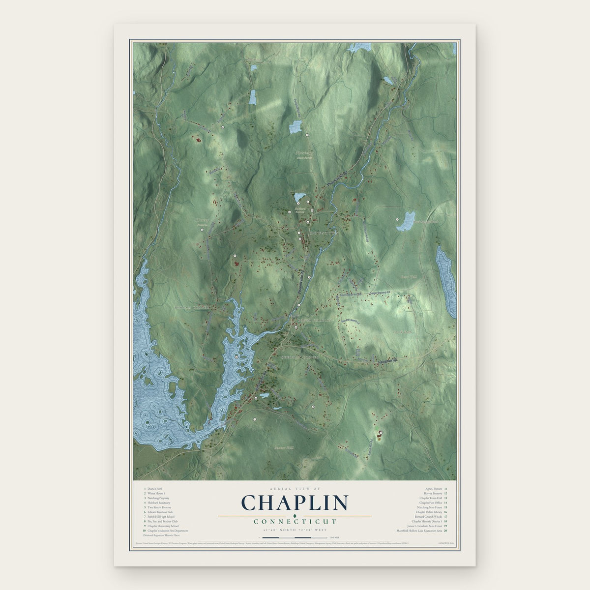 Chaplin, Connecticut map print, the full design