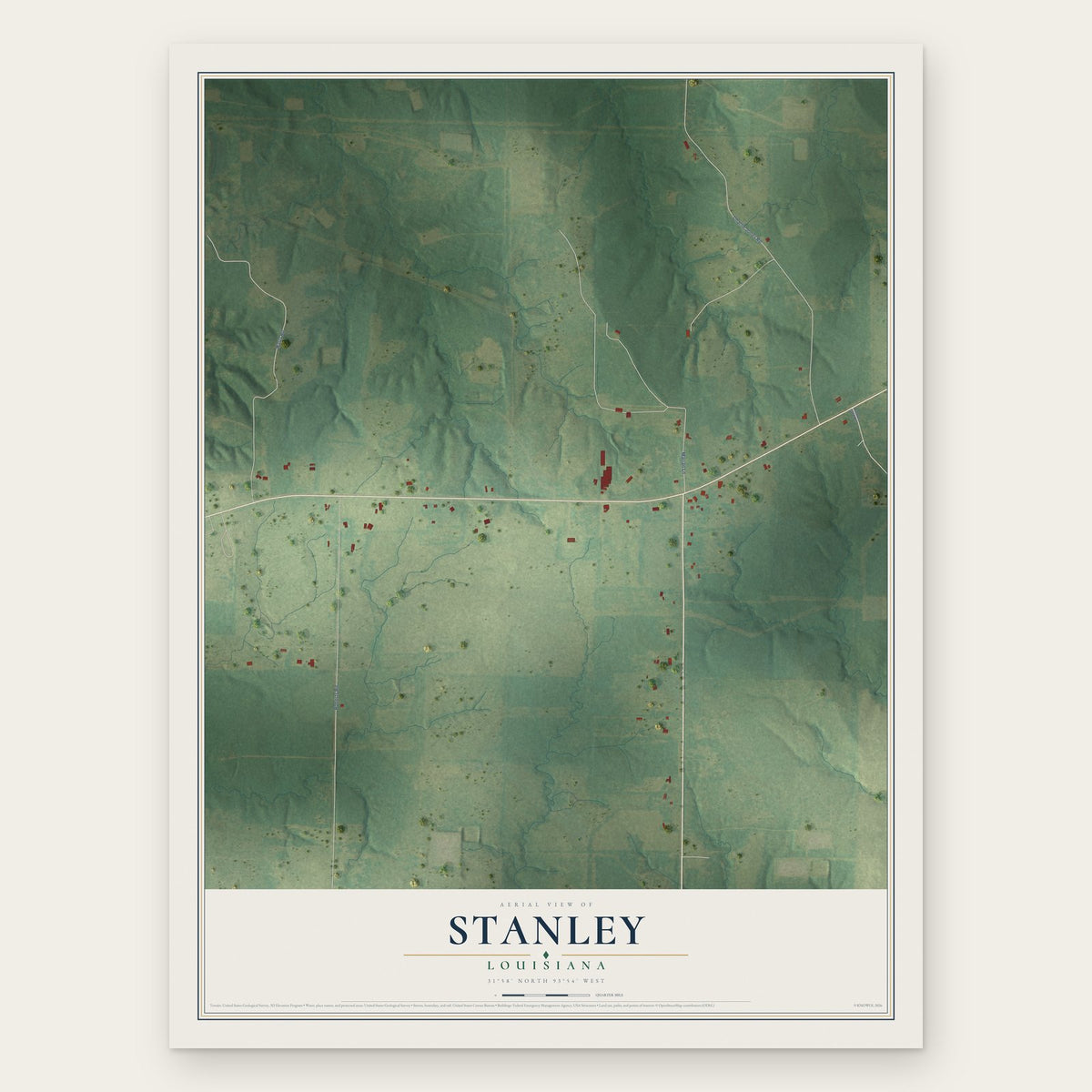 Stanley, Louisiana map print, the full design
