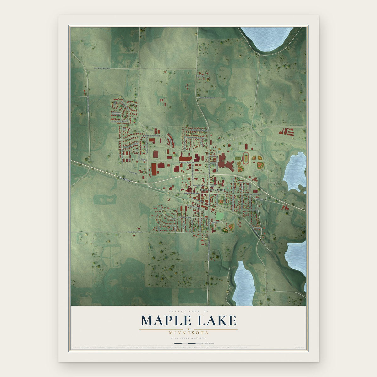 Maple Lake, Minnesota map print, the full design