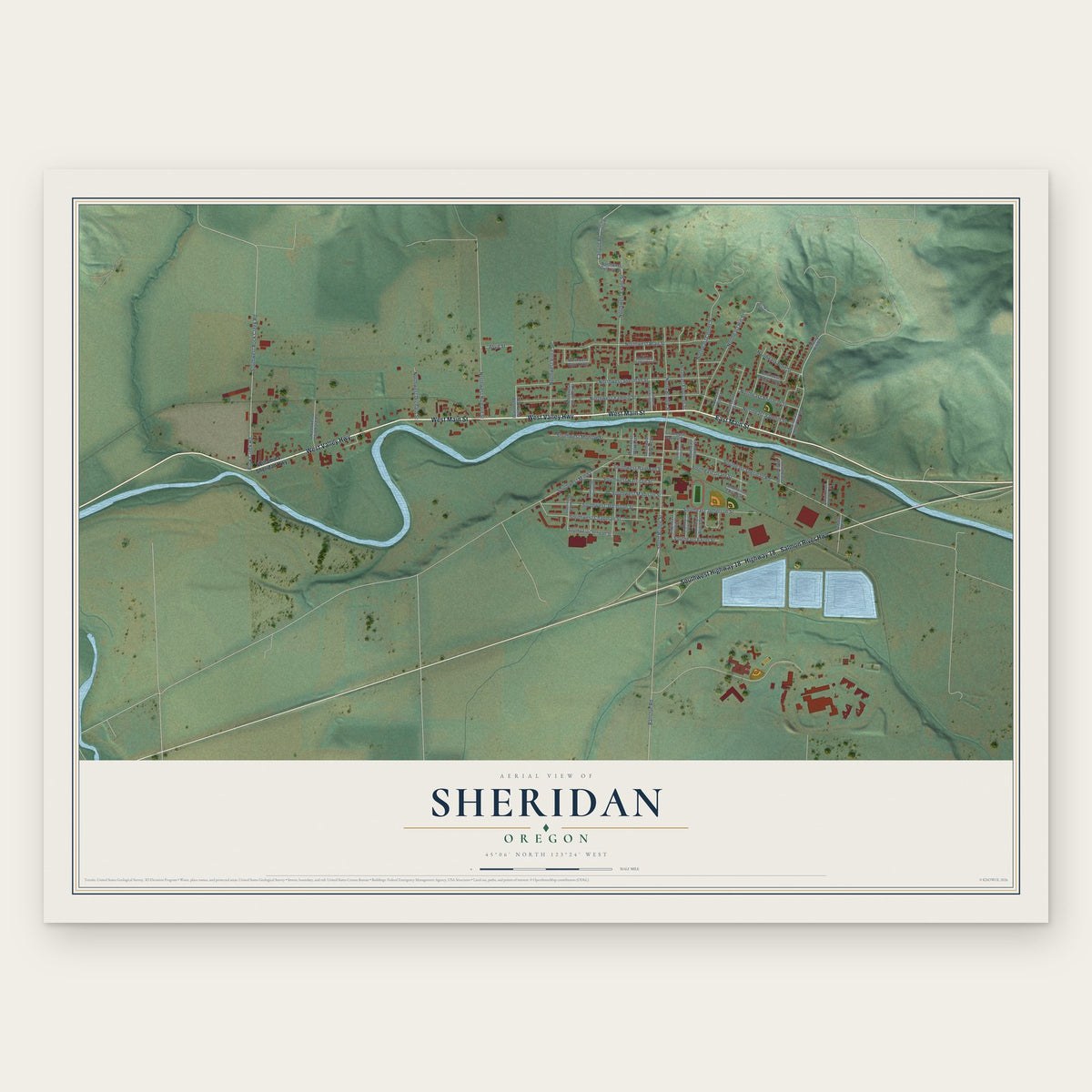 Sheridan, Oregon map print, the full design
