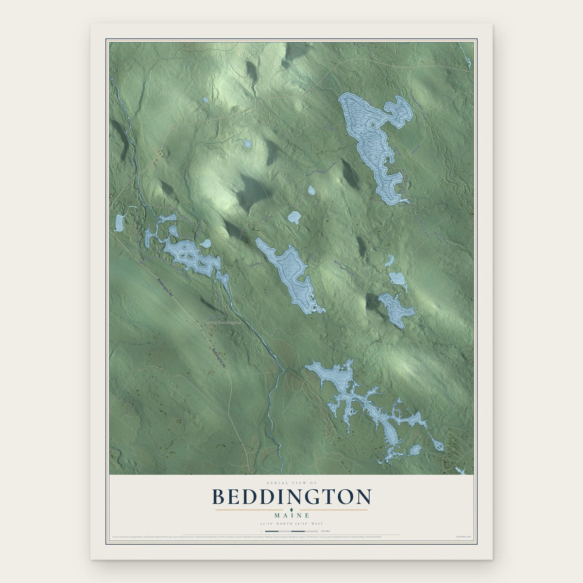 Beddington, Maine map print, the full design