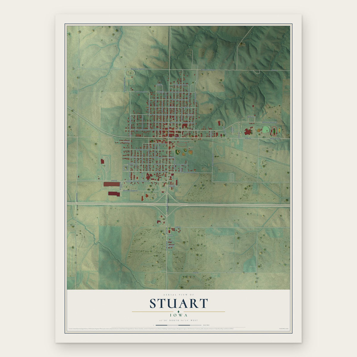 Stuart, Iowa map print, the full design