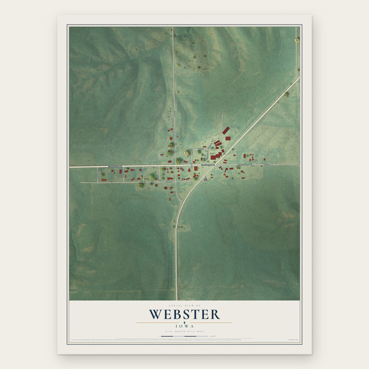 Webster, Iowa map print, the full design