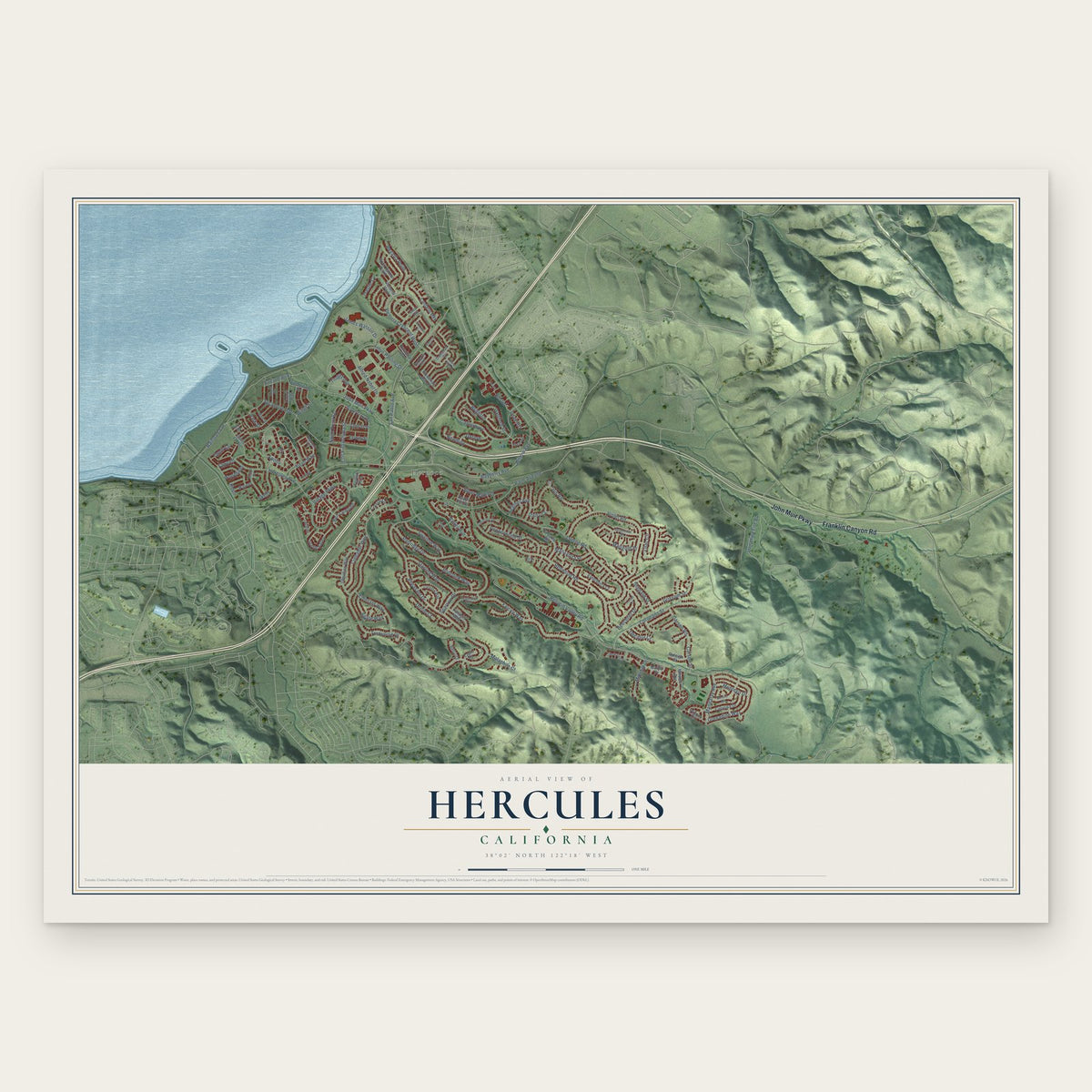 Hercules, California map print, the full design