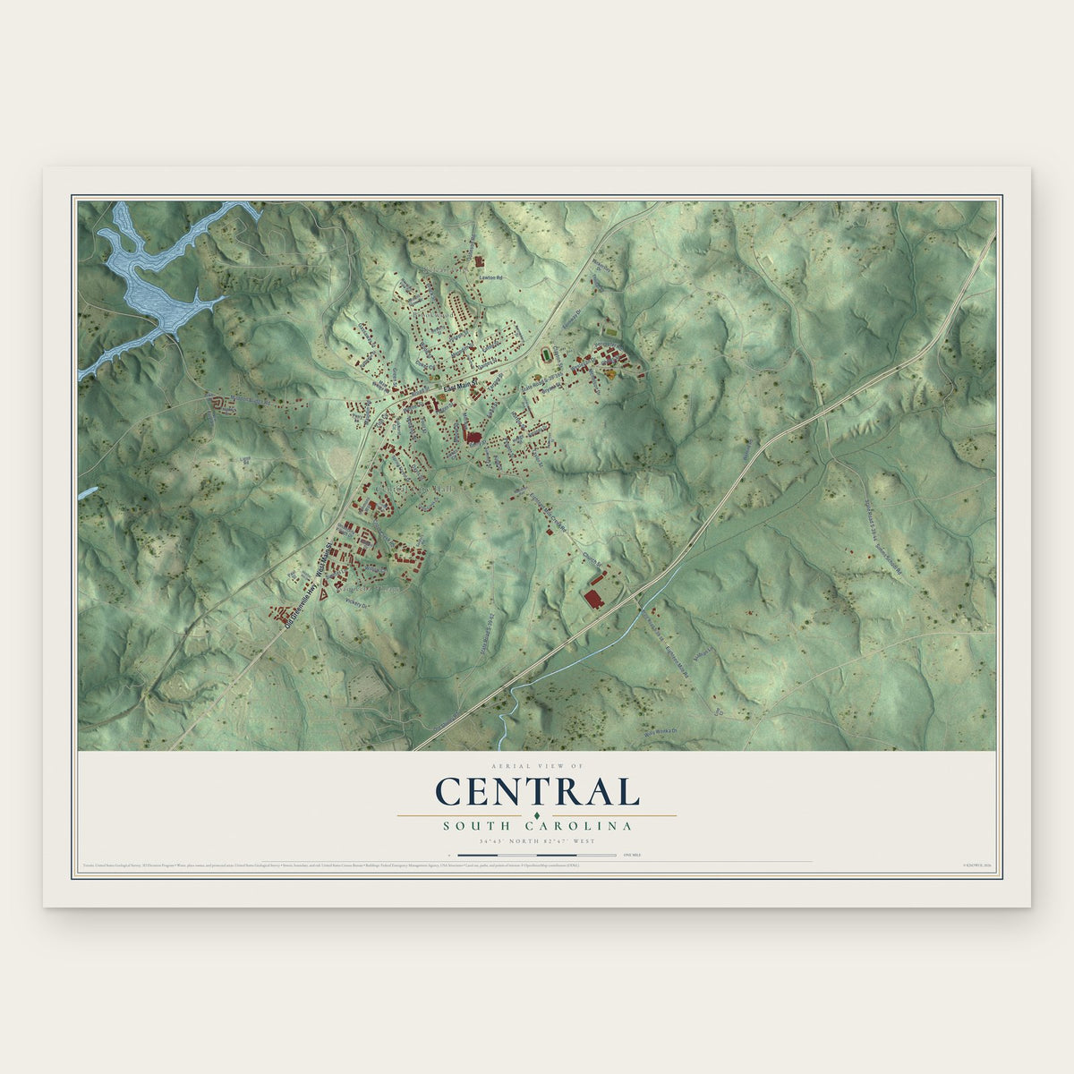 Central, South Carolina map print, the full design