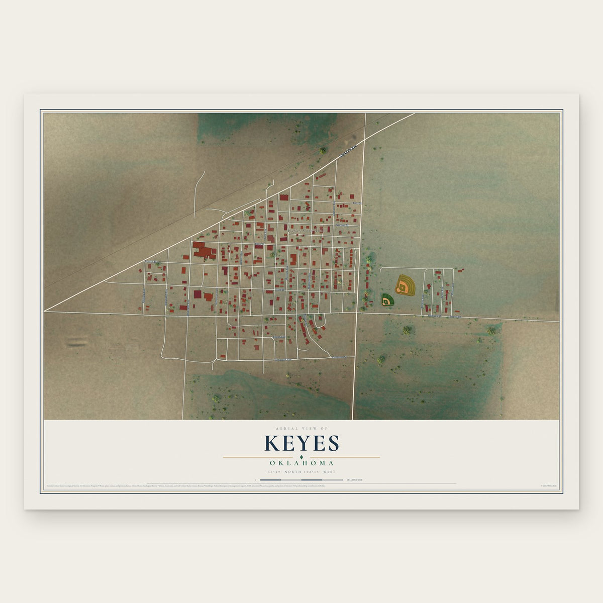 Keyes, Oklahoma map print, the full design